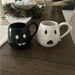 Pottery Barn Black and White Halloween Mugs